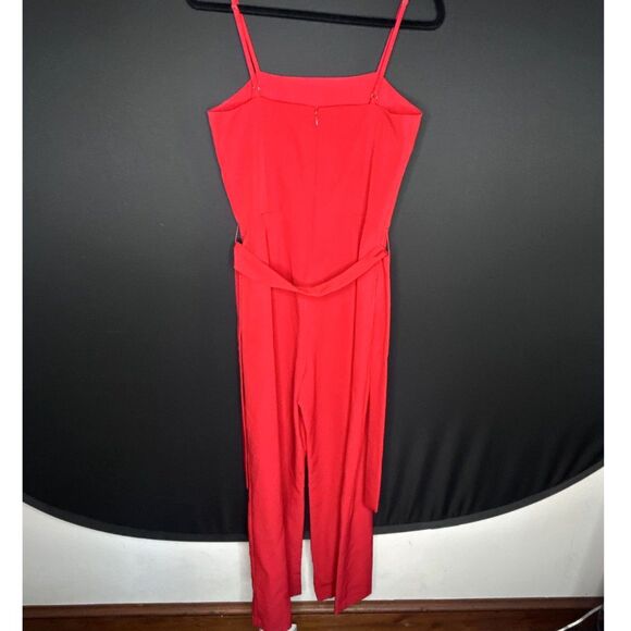 Women's Red Sleeveless Wide Leg Holiday Cocktail Party Jumpsuit - Picture 7 of 10